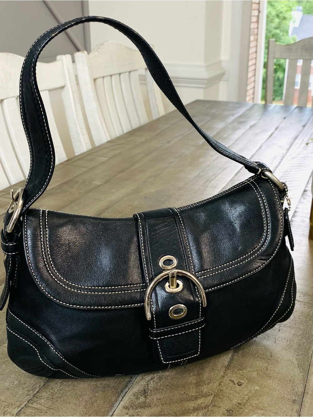 Vintage Coach Soho Y2K Leather Buckle Flap Shoulder Bag Black Hobo F10910 - Picture 5 of 14